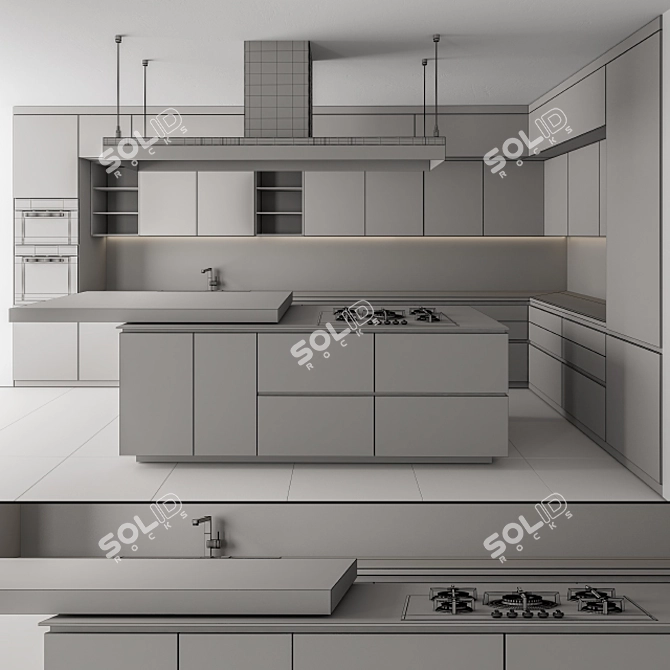 Modern Black Wood 36-Inch Kitchen 3D model image 5