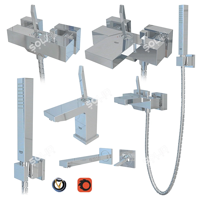 Eurocube Joy Faucet Set: Stylish and Versatile 3D model image 1