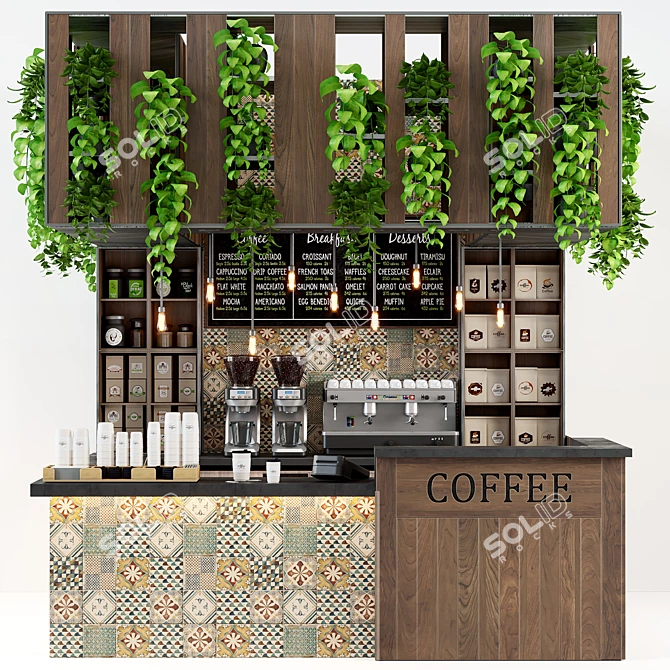 Elegant Cafe Counter with Mainzu Pauda Tile Finish 3D model image 1