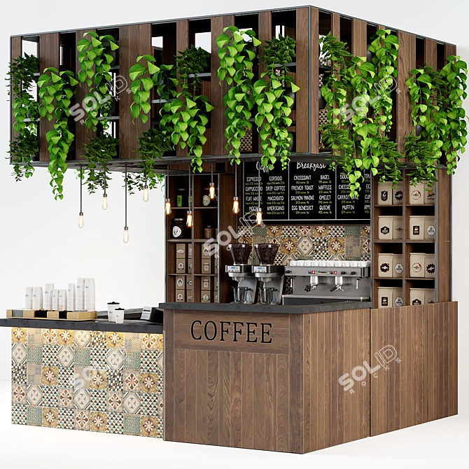 Elegant Cafe Counter with Mainzu Pauda Tile Finish 3D model image 2