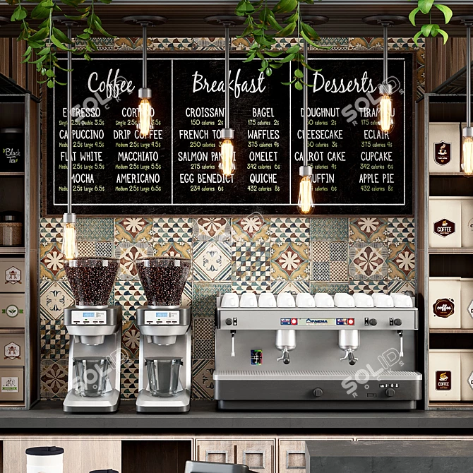 Elegant Cafe Counter with Mainzu Pauda Tile Finish 3D model image 3