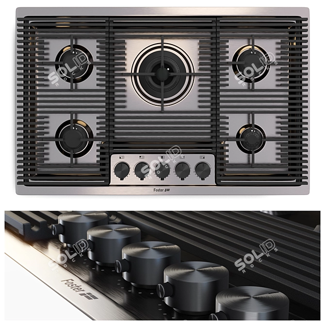 Milanello Gun Metal Flush-Mount 5-Burner Hob 3D model image 1