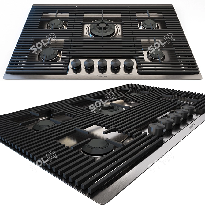 Milanello Gun Metal Flush-Mount 5-Burner Hob 3D model image 2