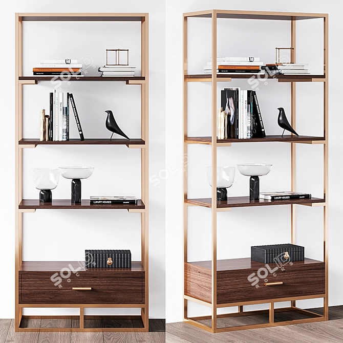 Bamboo Bookend Set: Elegant Organization Solution! 3D model image 1