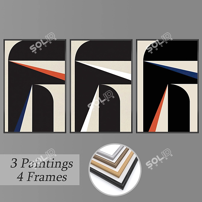 Title: Artful Trio: Set of Wall Paintings 3D model image 1