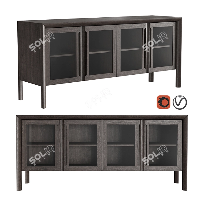 Glass Front Square Media Console 3D model image 1
