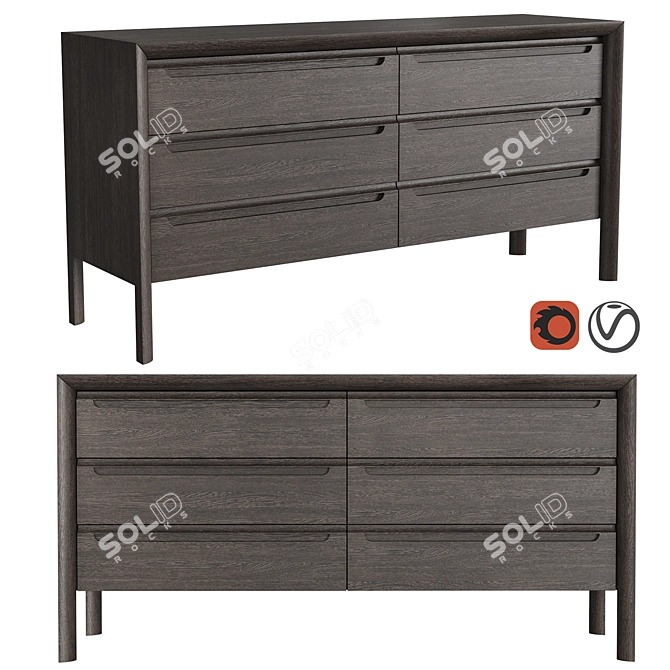 Modern Square Chest of Drawers - 6 Drawers, Solid Handle 3D model image 1