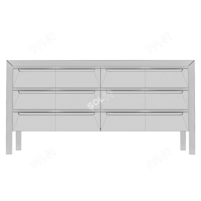 Modern Square Chest of Drawers - 6 Drawers, Solid Handle 3D model image 3