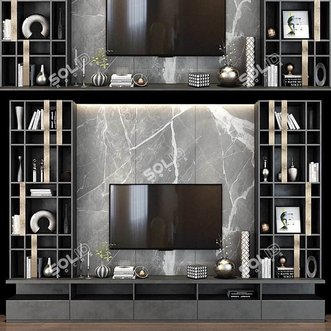 Sleek TV Shelf Set 3D model image 1