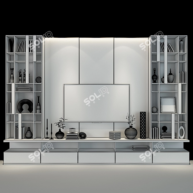 Sleek TV Shelf Set 3D model image 2