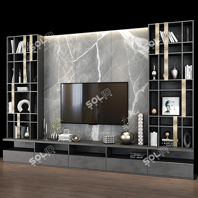 Sleek TV Shelf Set 3D model image 3