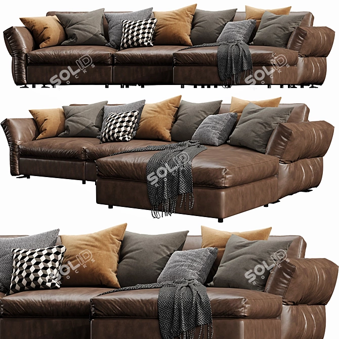 Sleek Flexform Newbridge Leather Chaise Lounge 3D model image 2