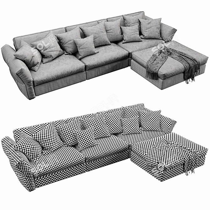 Sleek Flexform Newbridge Leather Chaise Lounge 3D model image 3