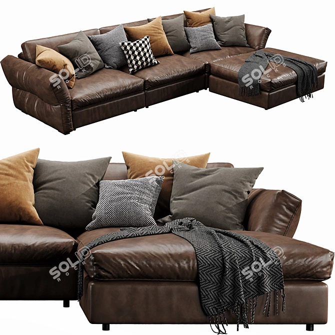 Sleek Flexform Newbridge Leather Chaise Lounge 3D model image 4