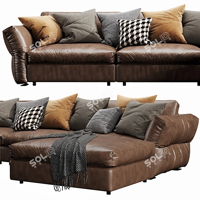 Sleek Flexform Newbridge Leather Chaise Lounge 3D model image 5