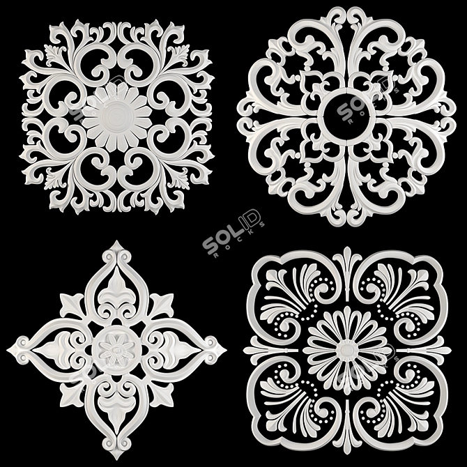 Elegant Floral Wall Rosettes 3D model image 4