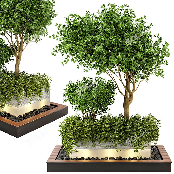 Nature's Fusion: Outdoor Wood and Concrete Pot Garden Set 3D model image 1