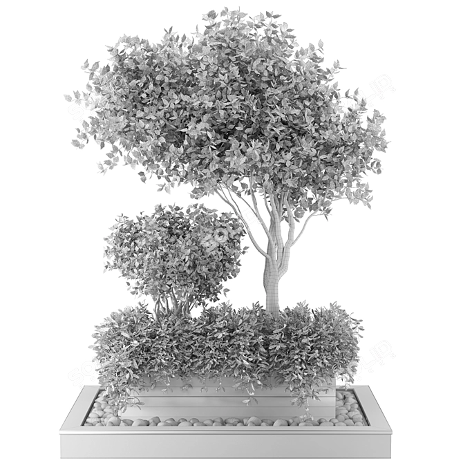 Nature's Fusion: Outdoor Wood and Concrete Pot Garden Set 3D model image 5