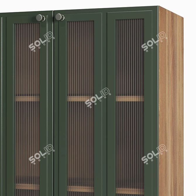 Scandinavian Small Sideboard with Corrugated Glass 3D model image 3