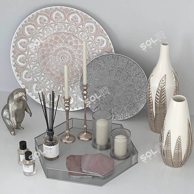 Elegant Silver Decor Set 3D model image 2