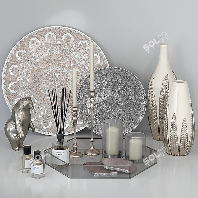 Elegant Silver Decor Set 3D model image 3