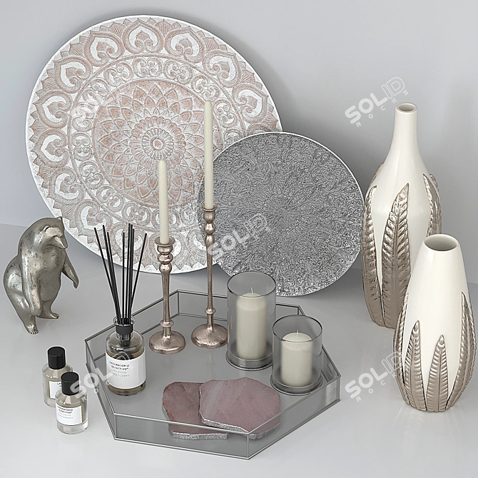 Elegant Silver Decor Set 3D model image 4