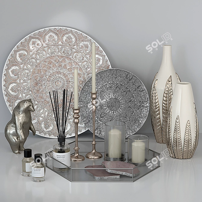 Elegant Silver Decor Set 3D model image 5