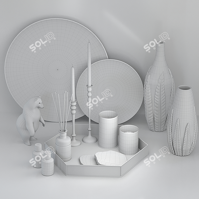 Elegant Silver Decor Set 3D model image 9