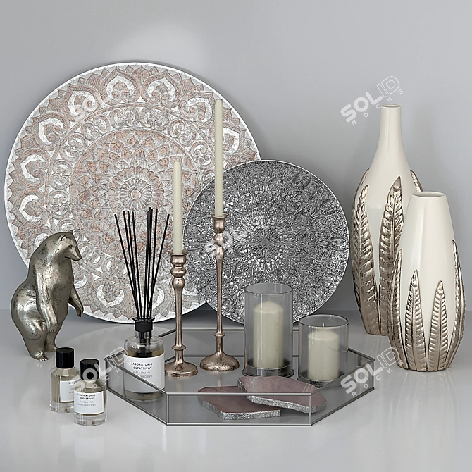 Elegant Silver Decor Set 3D model image 10