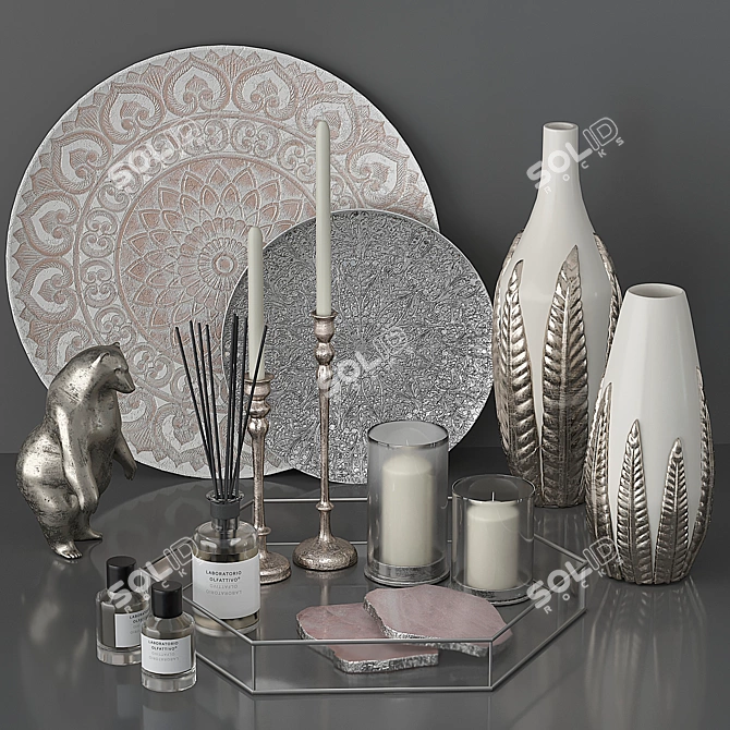 Elegant Silver Decor Set 3D model image 12