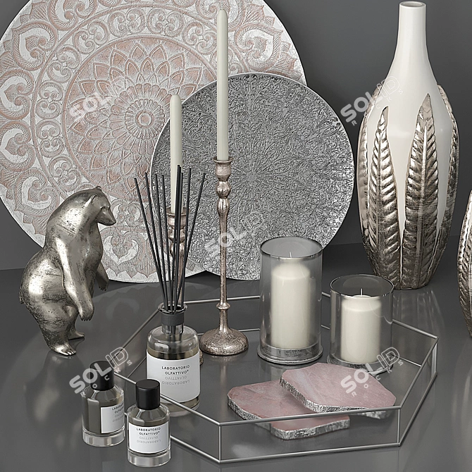 Elegant Silver Decor Set 3D model image 19