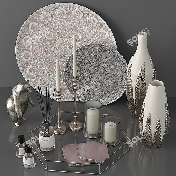 Elegant Silver Decor Set 3D model image 20