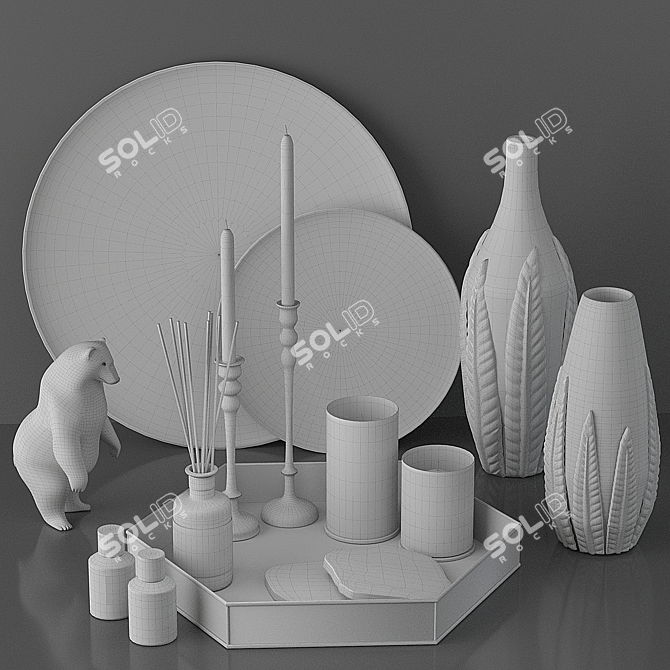 Elegant Silver Decor Set 3D model image 21