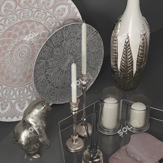 Elegant Silver Decor Set 3D model image 22