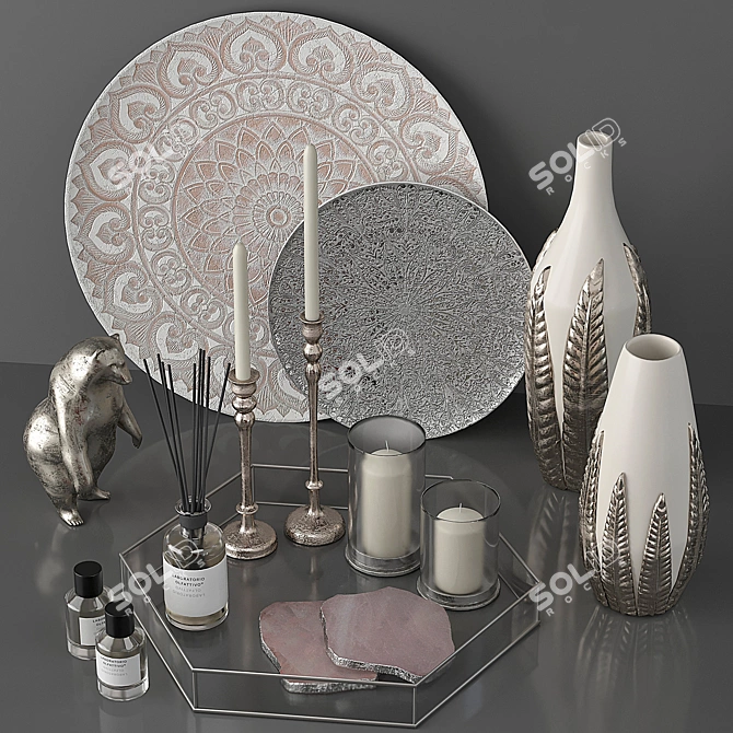 Elegant Silver Decor Set 3D model image 27