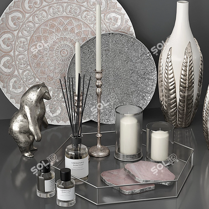 Elegant Silver Decor Set 3D model image 29