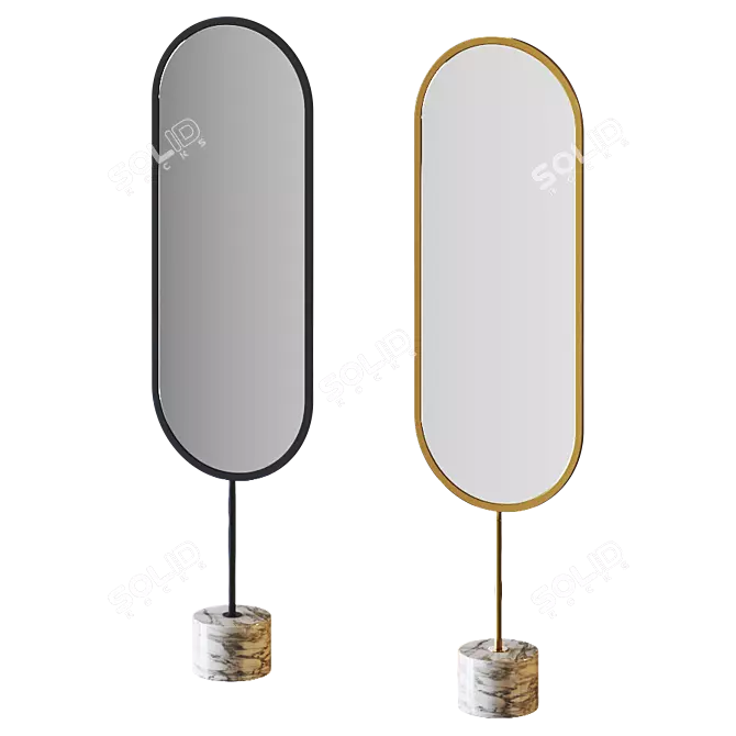 Modern Brass Oval Floor Mirror with White Marble Base 3D model image 1