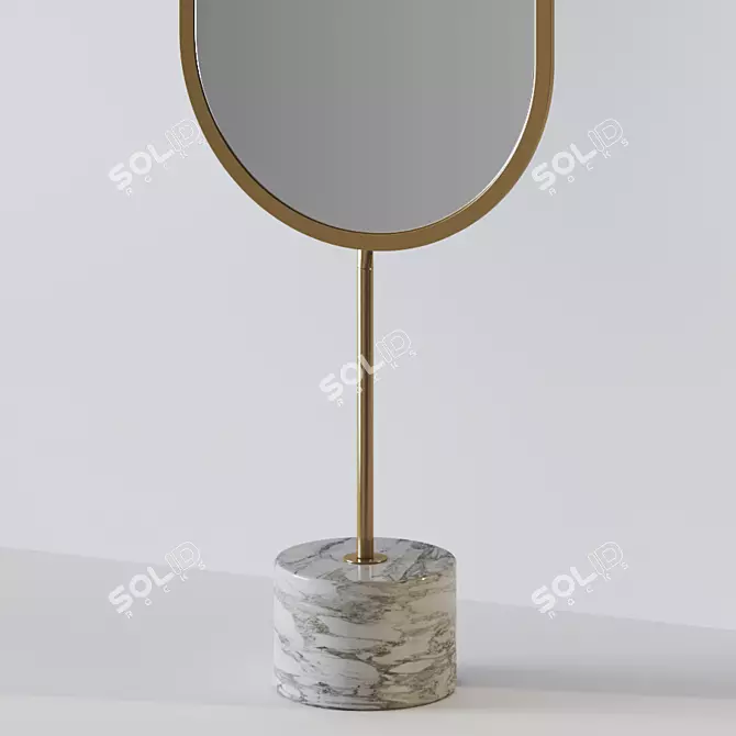 Modern Brass Oval Floor Mirror with White Marble Base 3D model image 2