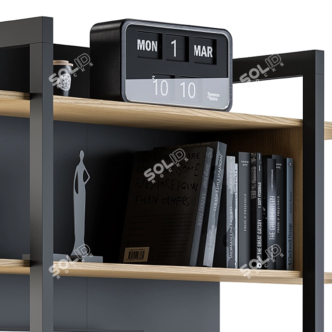 Wood & Black Rack 04: Stylish Storage Solution 3D model image 2