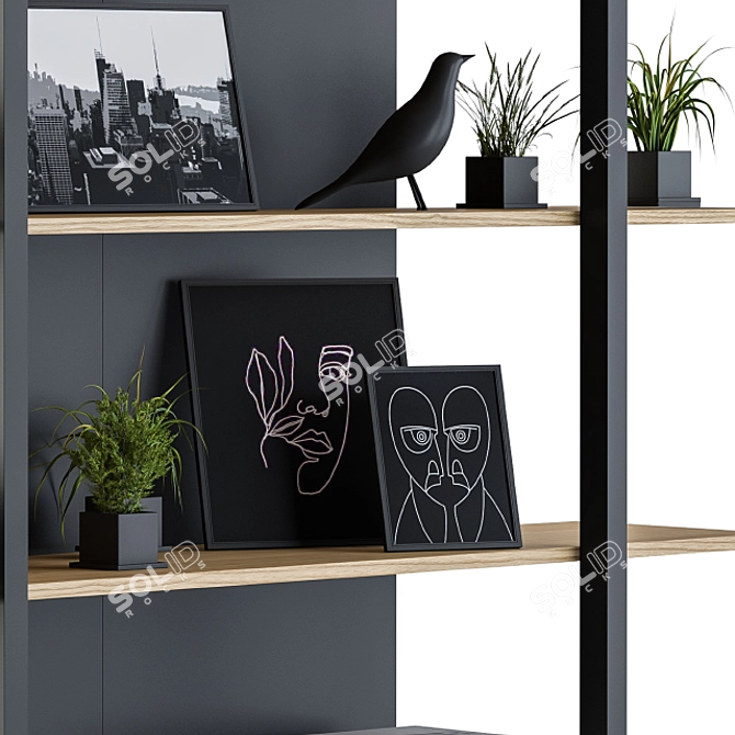 Wood & Black Rack 04: Stylish Storage Solution 3D model image 3