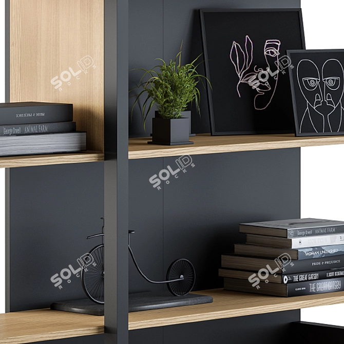 Wood & Black Rack 04: Stylish Storage Solution 3D model image 4