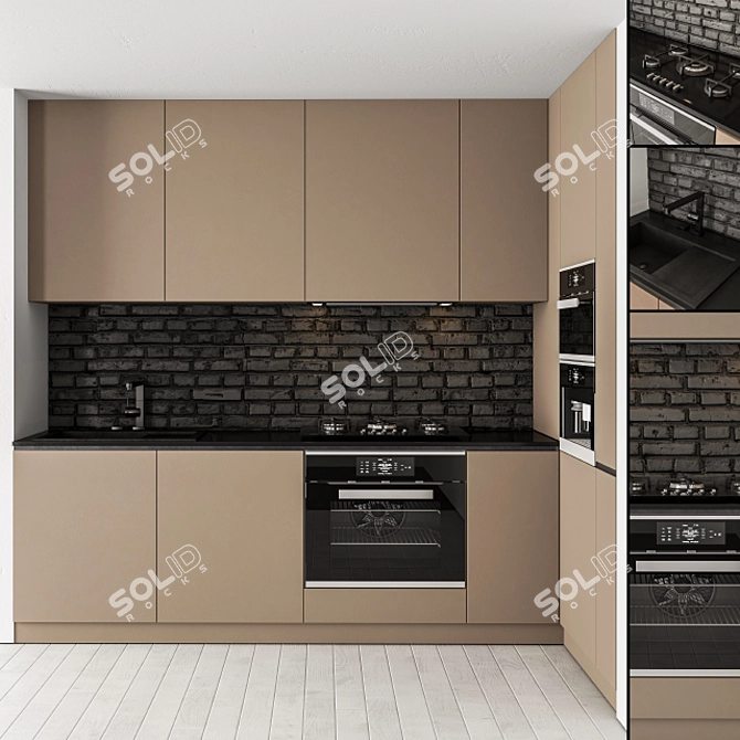 Elegant White and Wood Kitchen 3D model image 1