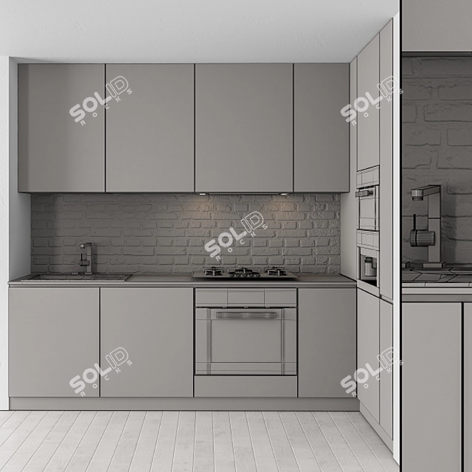 Elegant White and Wood Kitchen 3D model image 4