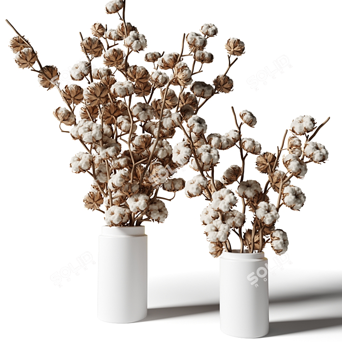 White Cotton Bouquet Set 3D model image 1