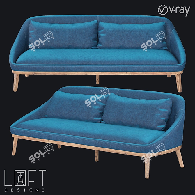 Sleek Wood and Fabric Sofa 3D model image 1