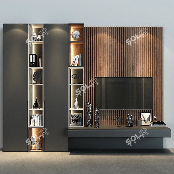 Modern Oak Wood Cabinet 3D model image 1