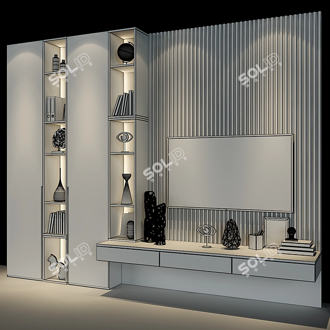 Modern Oak Wood Cabinet 3D model image 3