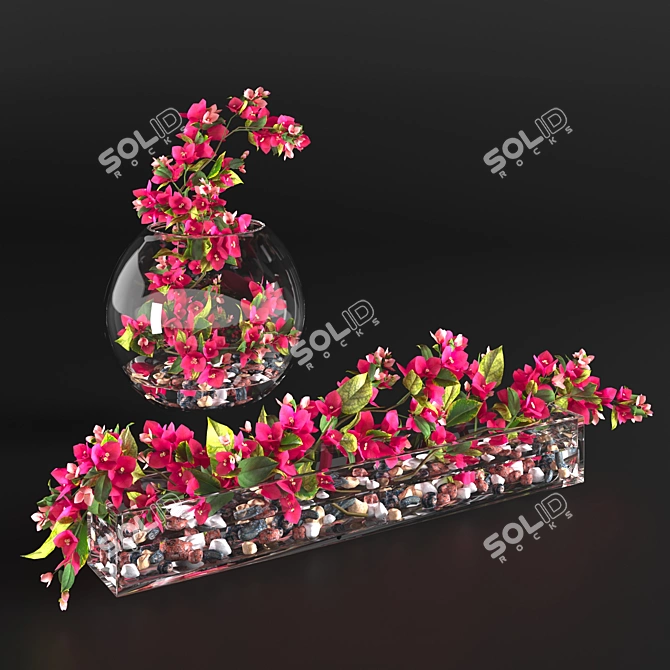 Bougainvillea Branches: Elegant Glass Vase Décor 3D model image 1