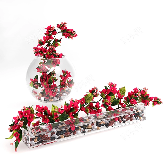 Bougainvillea Branches: Elegant Glass Vase Décor 3D model image 2