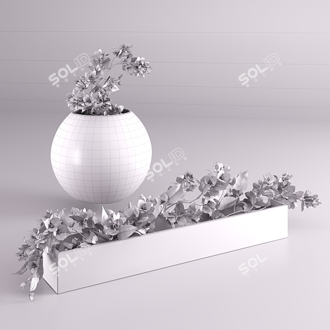 Bougainvillea Branches: Elegant Glass Vase Décor 3D model image 3